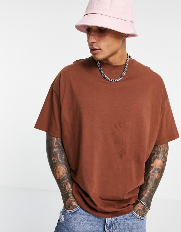 Asos Design Oversized T-shirt In Dark Brown