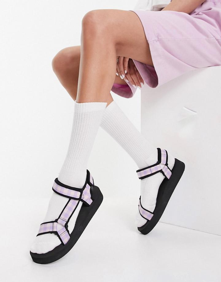 Asos Design Fix Up Sporty Sandals In Purple Gingham