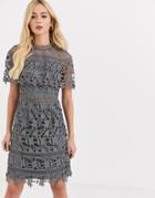 Chi Chi London High Neck Lace Pencil Midi Dress In Charcoal-gray