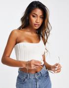 Asos Design Knitted Top With One Shoulder Strap In Cream-white