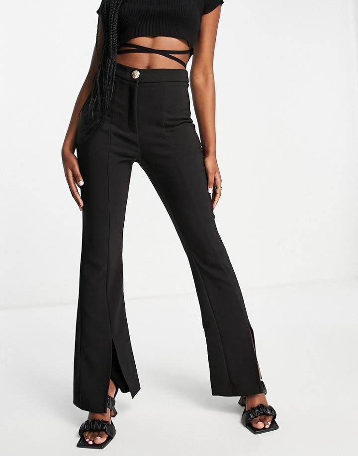 River Island Tailored Split Front Flared Pants In Black