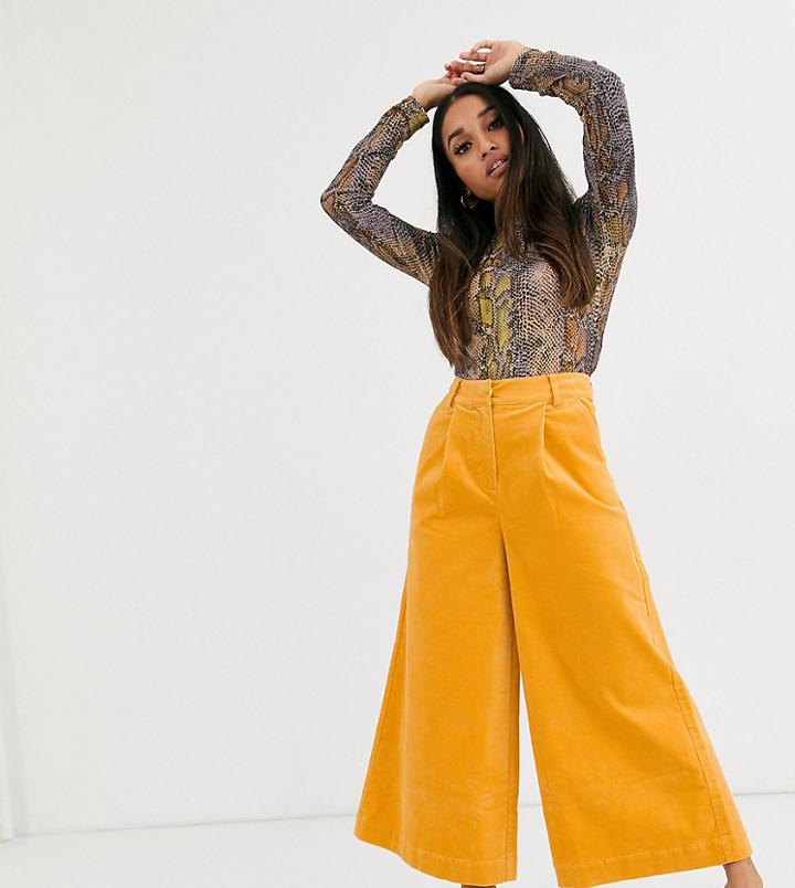 Asos Design Petite Uber Wide Leg Culotte In Velvet-orange