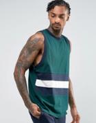 Asos Oversized Tank With Contrast Retro Panelling In Green - Green