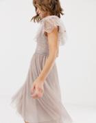 Needle & Thread Embroidered Bodice Tulle Skater Dress In Rose - Pink