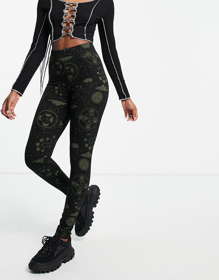 Monki Moon Print Leggings In Black