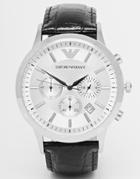 Emporio Armani Leather Strap Chronograph Watch Ar2432 - Black