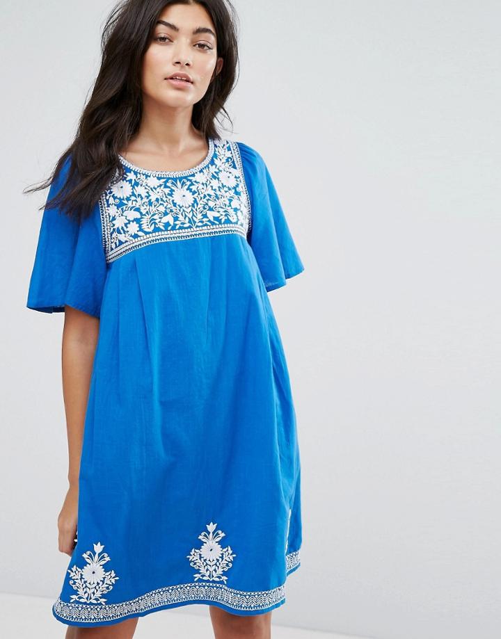 Ymc Floral Embroidery Dress - Blue
