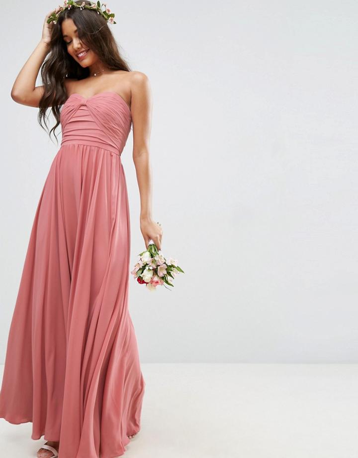 Asos Wedding Bow Front Bandeau Maxi Dress - Beige