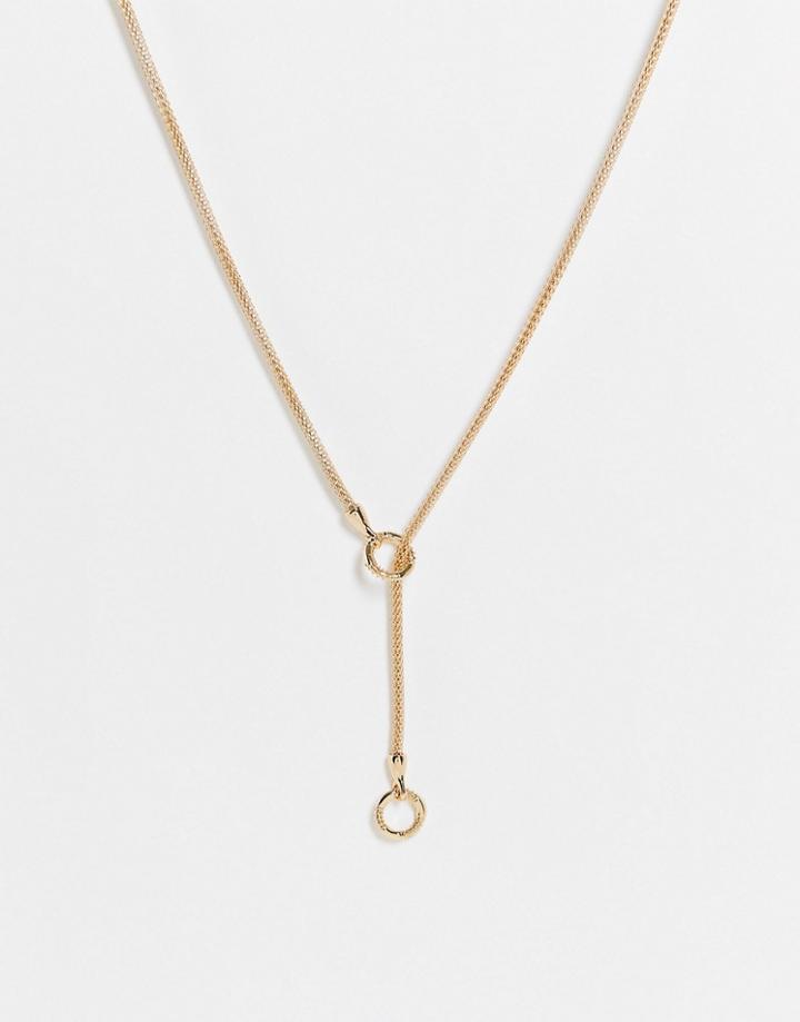 Asos Design Lariat Necklace In Thread Through Design In Gold Tone