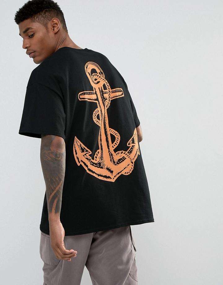 Hnr Ldn Oversized Anchor Back Print T-shirt - Black