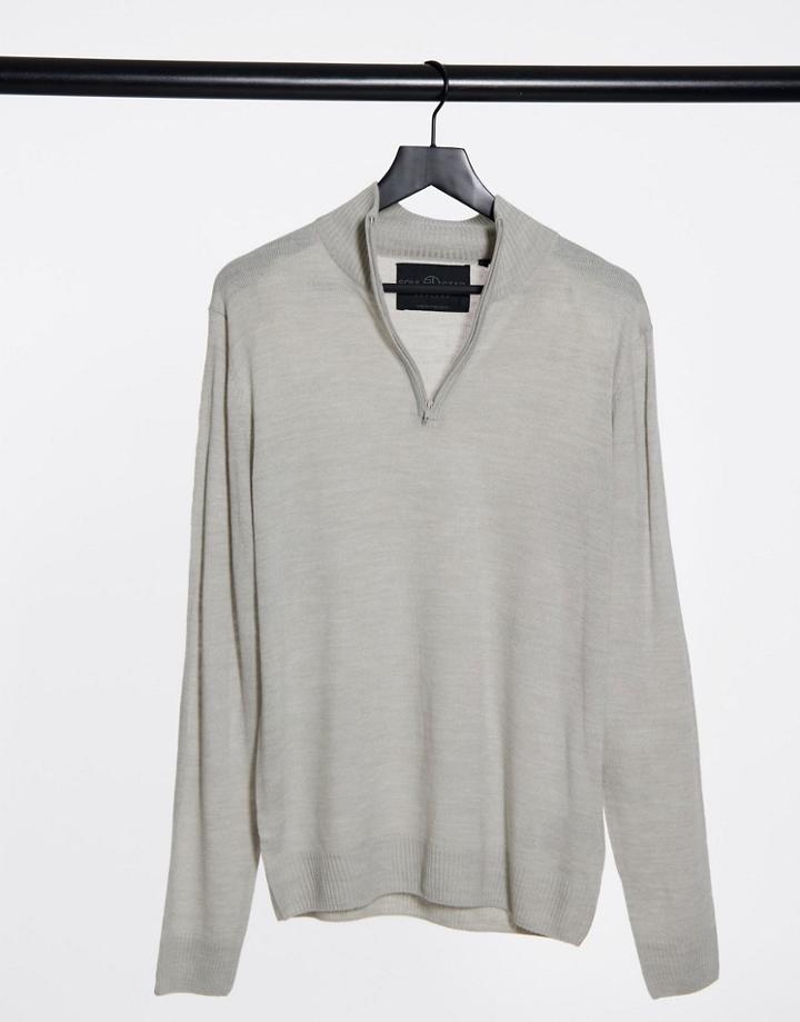 Soul Star Half Zip Funnel Neck Knitted Sweater In Light Gray Melange-grey