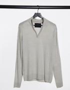 Soul Star Half Zip Funnel Neck Knitted Sweater In Light Gray Melange-grey