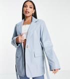 Asos Design Tall Faux Leather Grandad Jacket In Blue