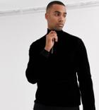 Asos Design Tall Cord Sweatshirt With Half Zip In Black
