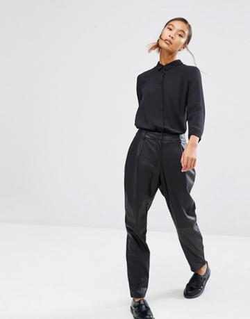 First And I Leather Look Trouser - Black