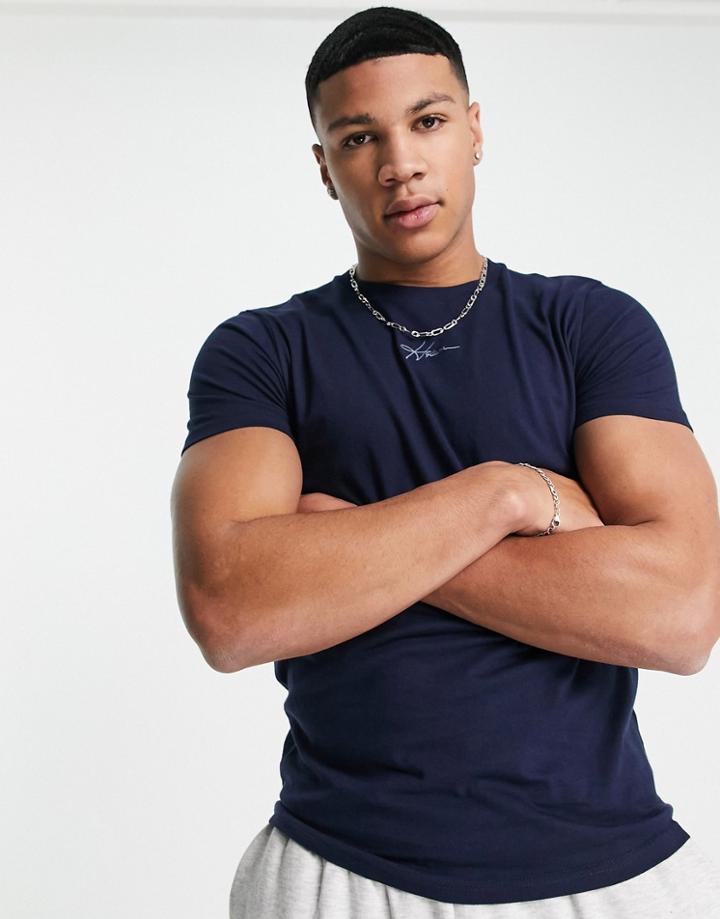 Hollister T-shirt In Navy With Chest Script Logo-blue
