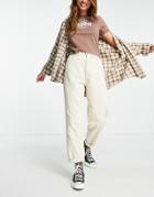 Pull & Bear High Waisted Basic Corduroy Mom In Ecru-neutral
