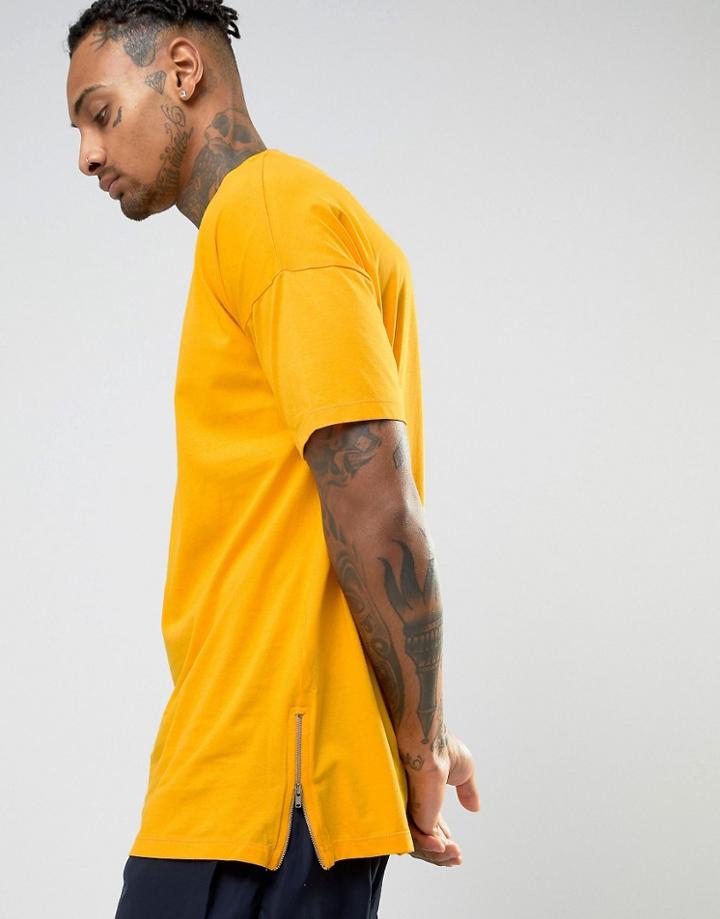 Asos Oversized T-shirt With Side Zips In Yellow - Yellow