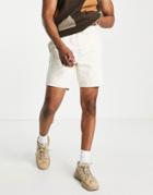 Asos Design Slim Denim Short In Dusty Ecru With Elasticated Waist-white
