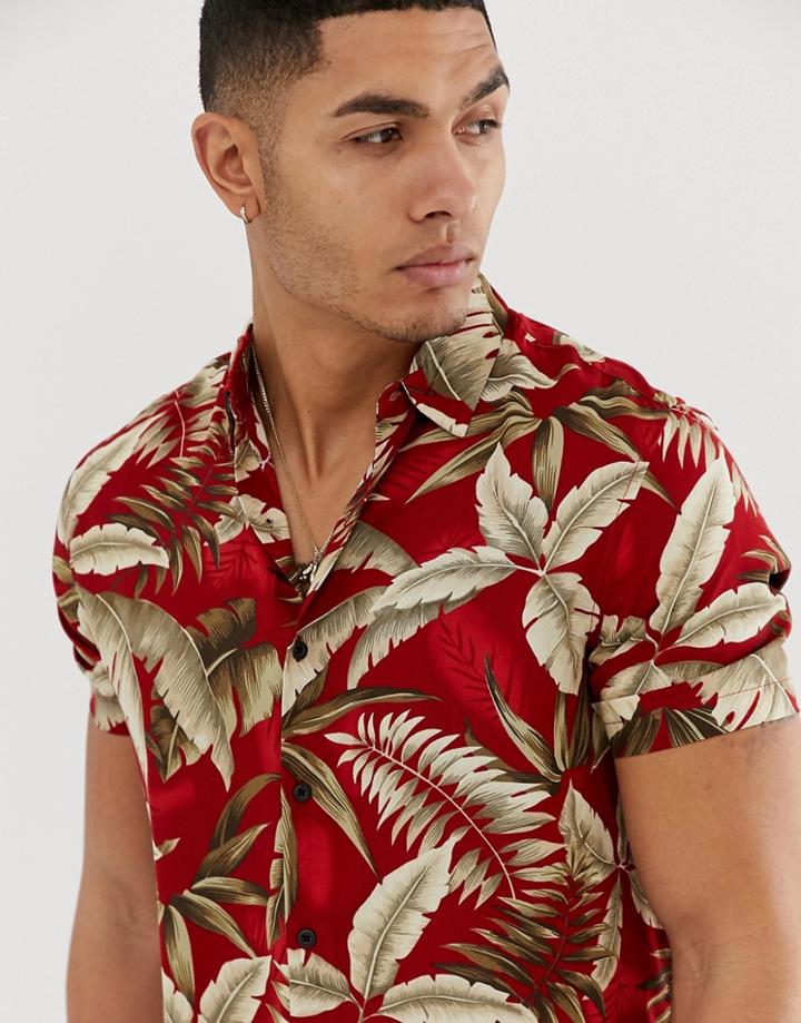 New Look Viscose Shirt In Leaf Print - Red