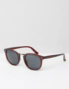 Asos Round Sunglasses With Metal Nose In Burgundy - Red
