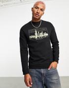 Asos Design Sweatshirt In Black With Chicago City Chest Print