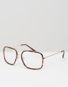 Asos Navigator Glasses In Tort With Clear Lens - Brown