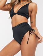 Asos Design Mix And Match Ruched Side High Waist Bikini Bottom In Black - Black
