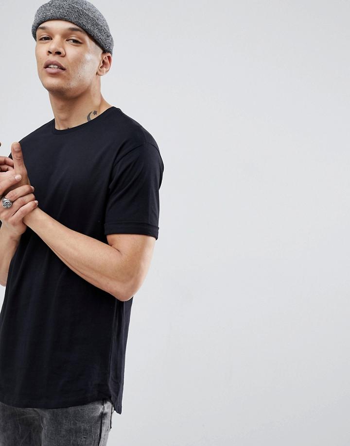 Bershka Longline T-shirt In Black - Black