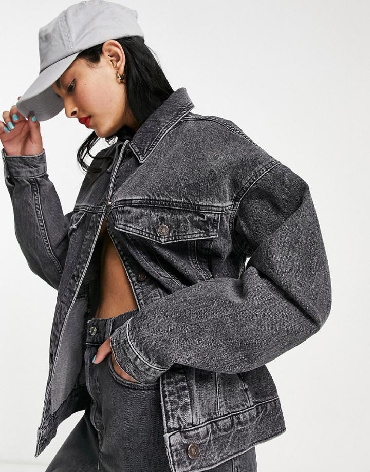 Topshop Over-sized Denim Jacket In Gray