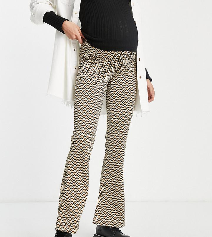 Asos Design Maternity Under The Bump Jacquard Flare Pant With Bump Band In Wavy Stripe-multi