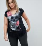 Religion Plus V Neck Top With Skull Print - Gray