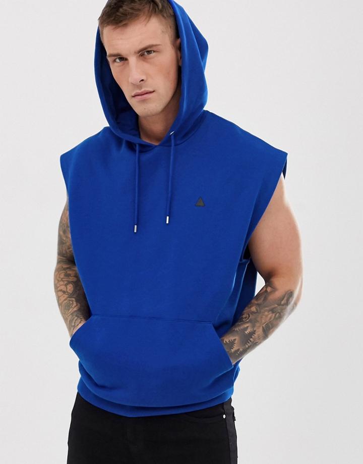 Asos Design Sleeveless Oversized Hoodie In Bright Blue With Triangle - Blue