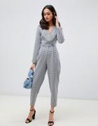 Miss Selfridge Jumpsuit With Button Detail In Houndstooth Print - Black