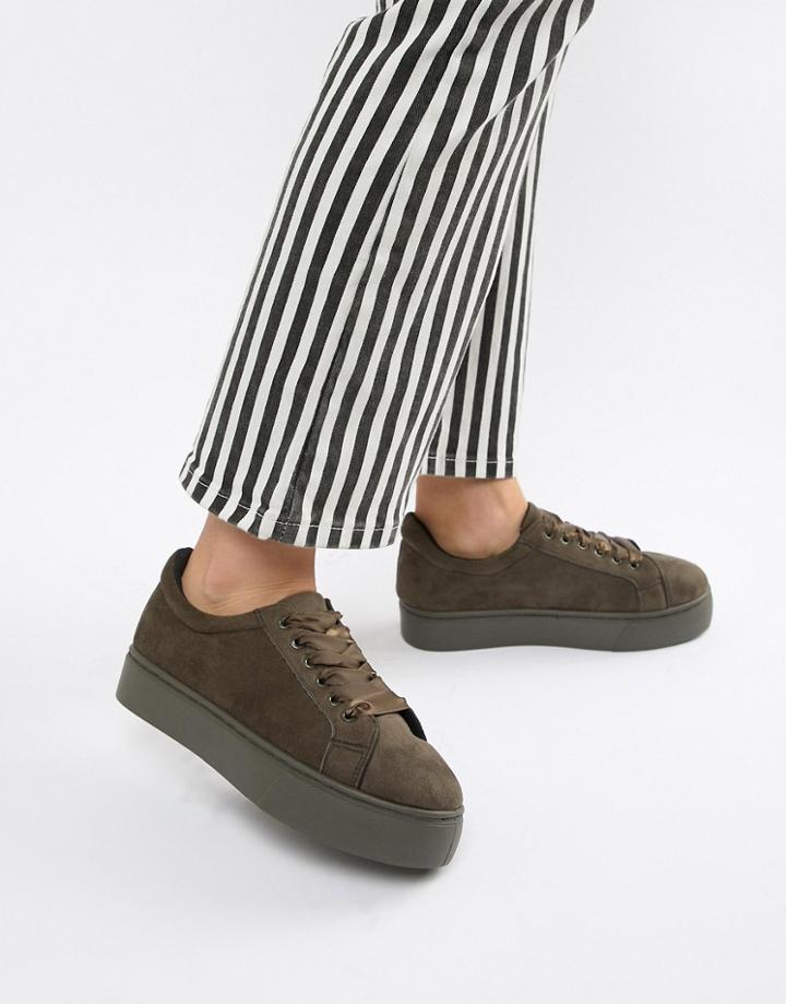 Pieces Faux Suede Sneaker With Ribbon Ties - Green