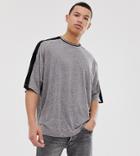 Asos Design Tall Oversized T-shirt With Half Sleeve And Contrast Shoulder Taping In Interest Fabric - Gray