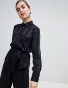 Monki Satin Stripe Two-piece Blouse In Black - Black