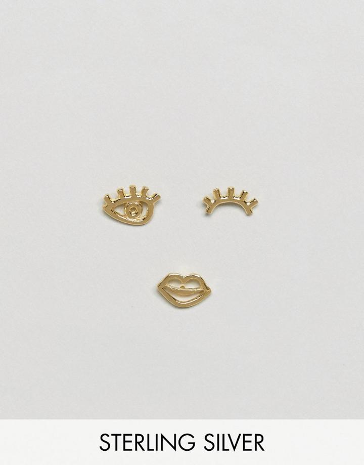 Asos Gold Plated Sterling Silver Multipack Mismatch Face Stud Earrings - Gold