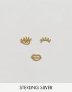 Asos Gold Plated Sterling Silver Multipack Mismatch Face Stud Earrings - Gold