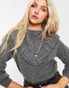 Lipsy Knitted Double Ruffle Sweater In Gray-grey