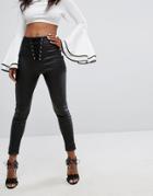 Prettylittlething Lace Up Coated Jeans - Black