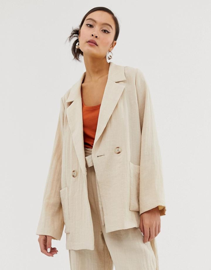 Monki Linen Mix Blazer In Beige - Beige