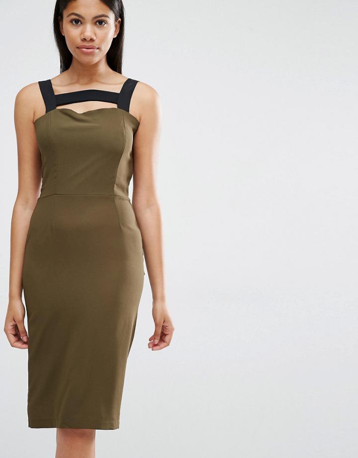 Love Contrast Strap Dress - Khaki