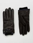 Armani Jeans Leather Gloves In Black - Black