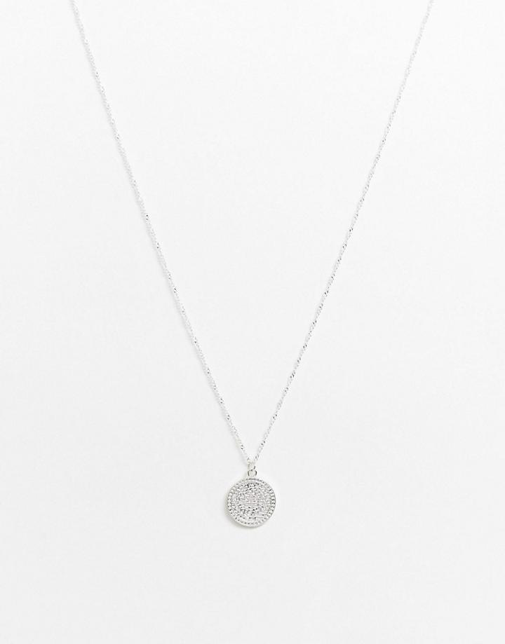 Asos Design Necklace With Coin Style Pendant In Silver Tone