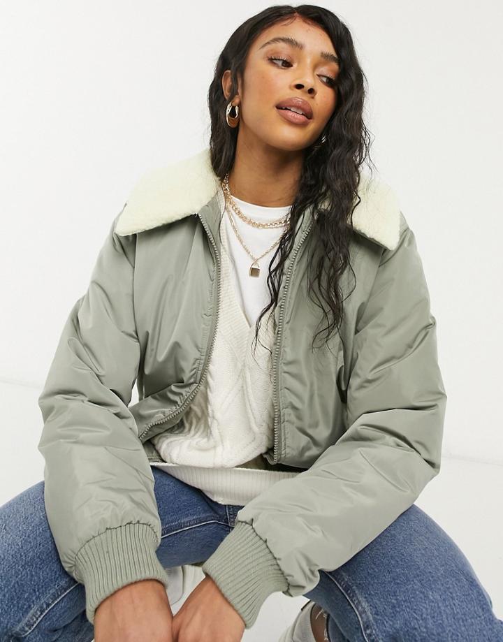Threadbare Serina Jacket With Borg Collar-green