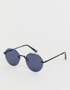 Asos Design Rimless Angled Sunglasses In Black - Black