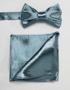 Asos Design Satin Bow Tie & Pocket Square In Green - Green
