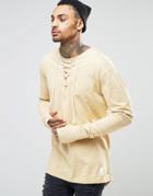 Granted Long Sleeve Top With Laced Neckline - Beige