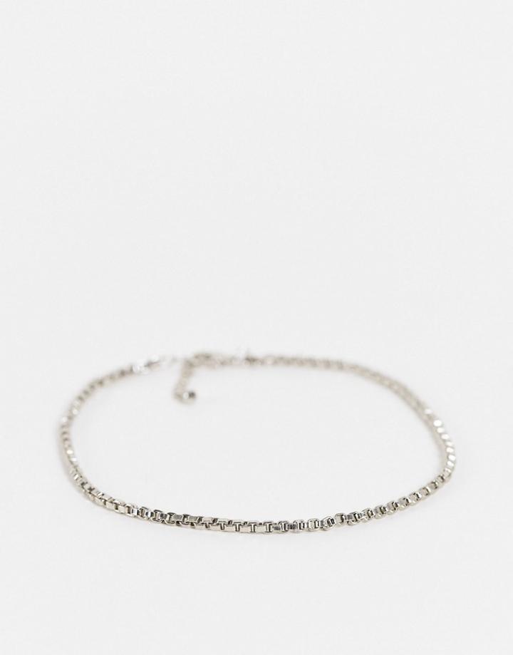 Asos Design Box Chain Anklet In Shiny Silver Tone